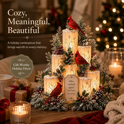 ❤️🕯️Cardinal Memorial LED Candle Centerpiece