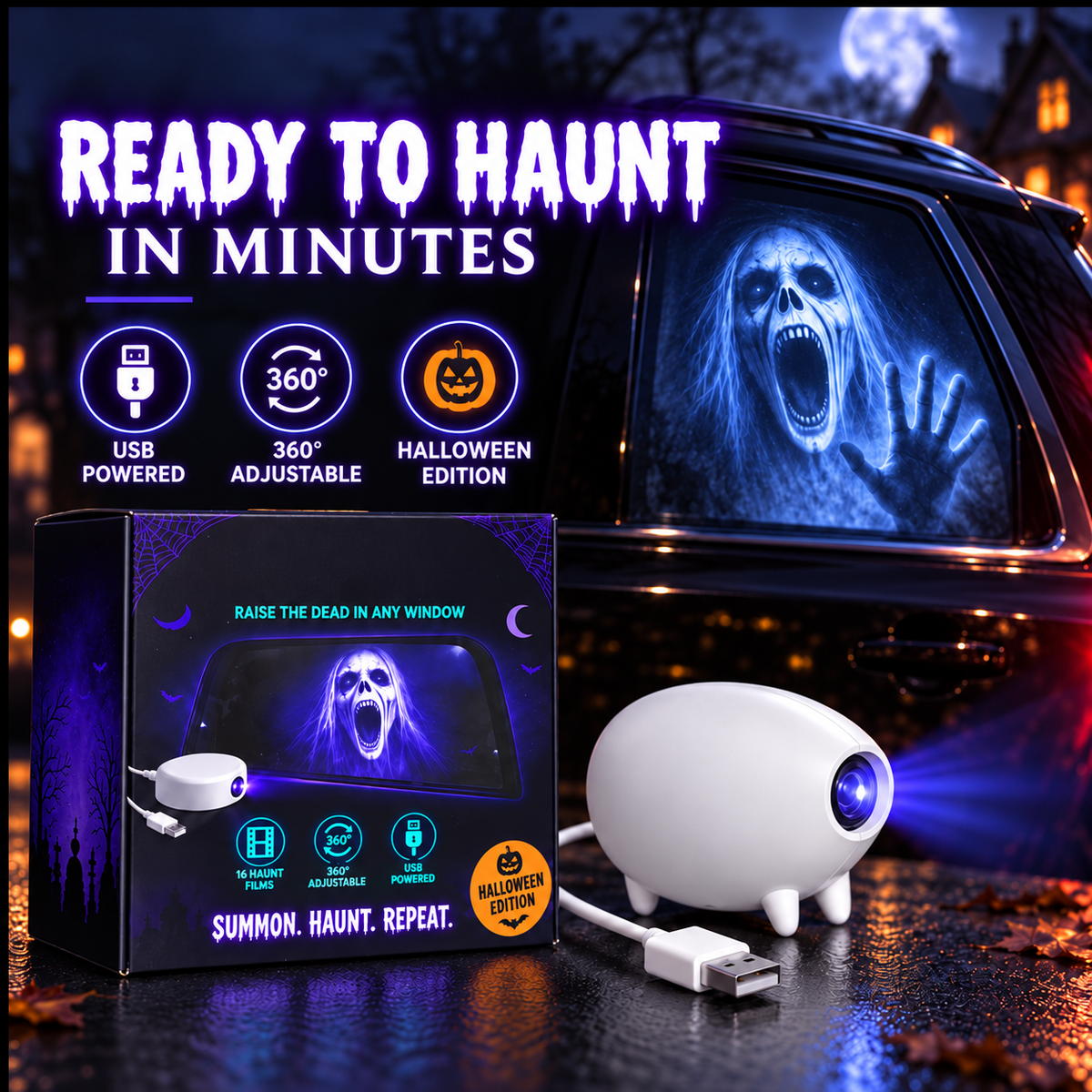 🏅2026 Best Seller🎃 Halloween Window Projector 👻 12 Spooky Films USB Powered Holiday Decor