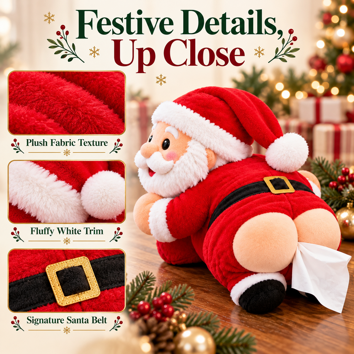 🎅 2026 New Santa Claus Butt Tissue Holder – Funny Christmas Plush Toy & Holiday Gift 🎁