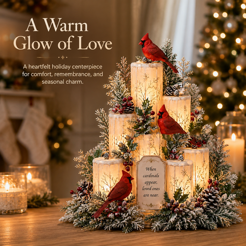 ❤️🕯️Cardinal Memorial LED Candle Centerpiece