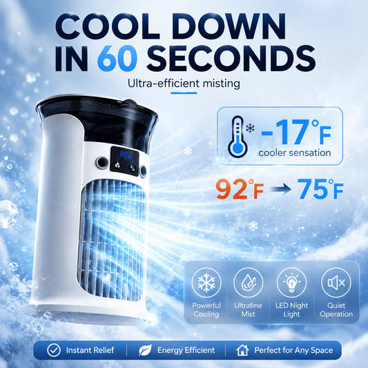 💧3-in-1 Portable Air Cooler ❄️ Portable Mist Air Cooler with LED Night Light