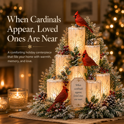 ❤️🕯️Cardinal Memorial LED Candle Centerpiece