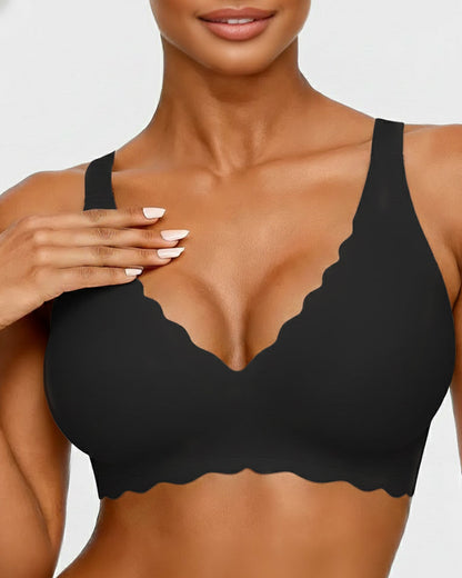 Jelly Wireless Bra with Scalloped Edge and Deep V Neckline