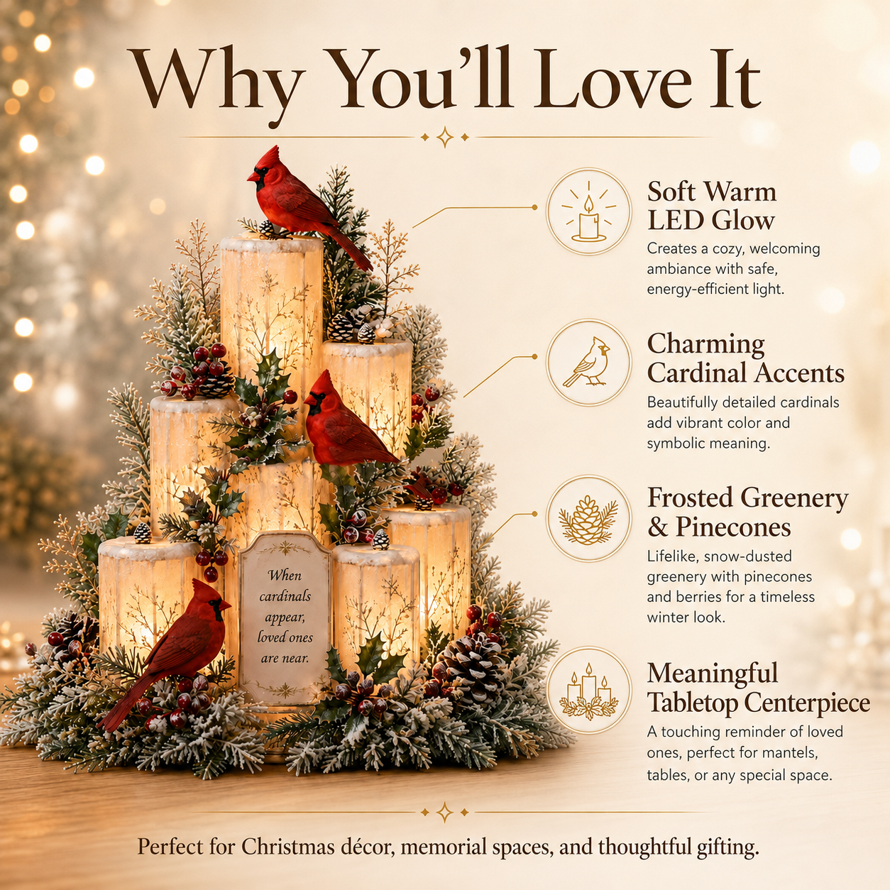 ❤️🕯️Cardinal Memorial LED Candle Centerpiece
