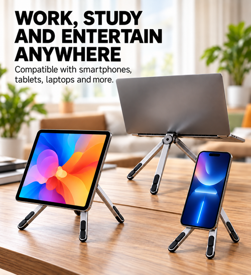 Foldable Magnetic Stand for Phone, Tablet & Laptop – Adjustable Aluminum Design