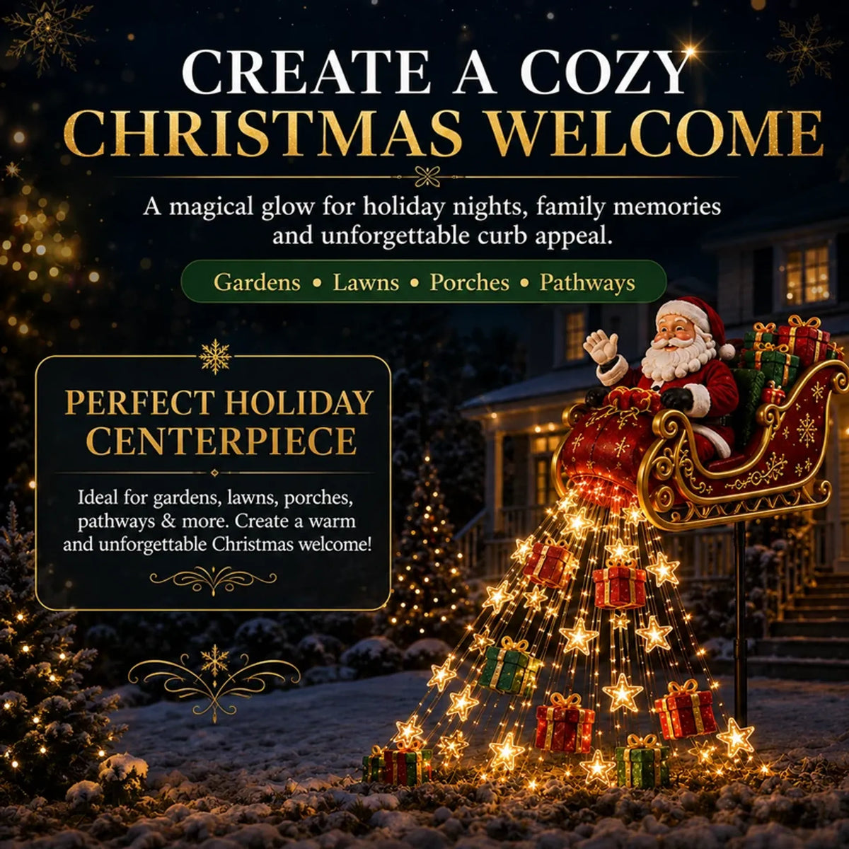 🎅Solar Santa Flying Sleigh Christmas Garden Light – Cascading Outdoor Holiday Decor