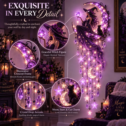 🌙✨ Witch Moon Starfall Wall Light – Magical Purple Celestial Decor