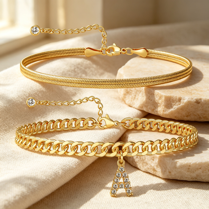✨ Gold Initial Anklet – 14K Gold Plated, Waterproof Adjustable Letter Pendant, Stackable Beach Jewelry