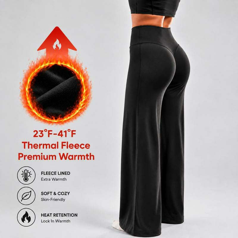 Women's Fleece-Lined Wide-Leg Pants – High-Waisted Fit