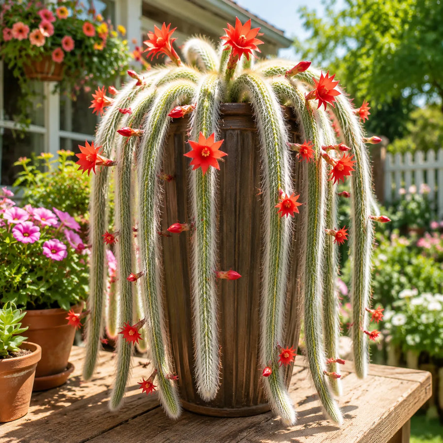 Close view of the distinctive Monkey Tail Cactus texture