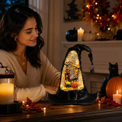 🎃🧙‍♀️Witches Hat Lighted Water Lantern With Swirling Glitter - USB Included