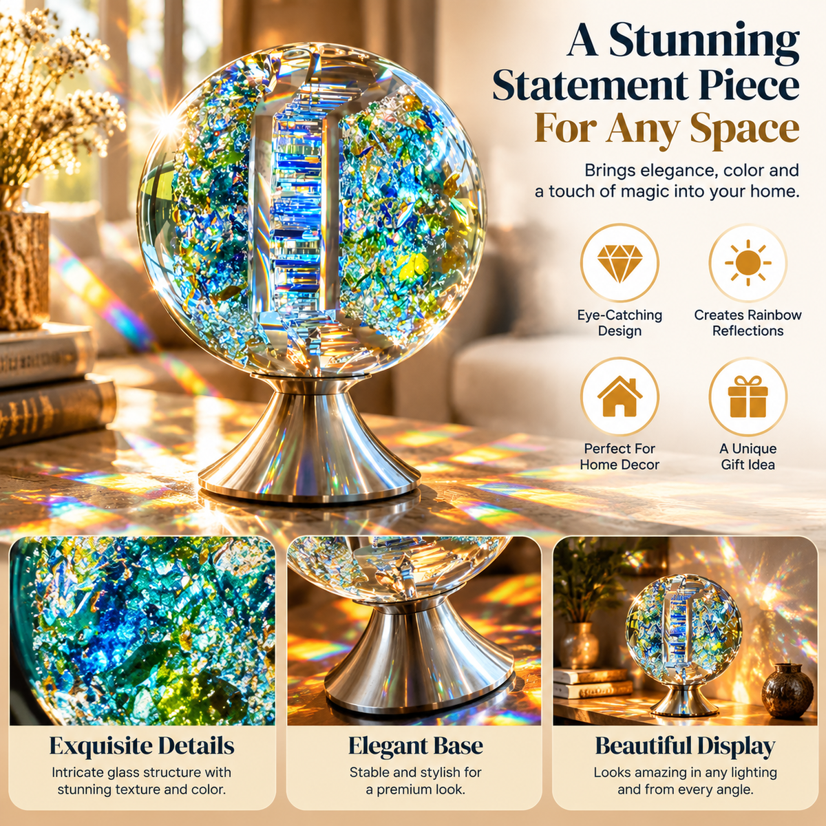 🌈 Crystal Light Sculpture – A Stunning Glass Art Piece That Creates Magical Rainbow Reflections