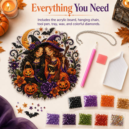 🧙‍♀️Last Day Promotion🎃DIY Halloween Witch Friendship Diamond Art Window Suncatcher