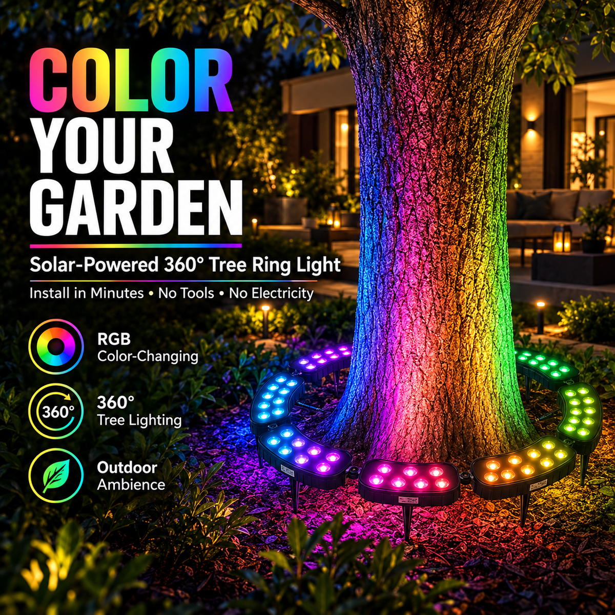 ✨Solar RGB Tree Ring Lights – Color-Changing Outdoor Landscape Lighting