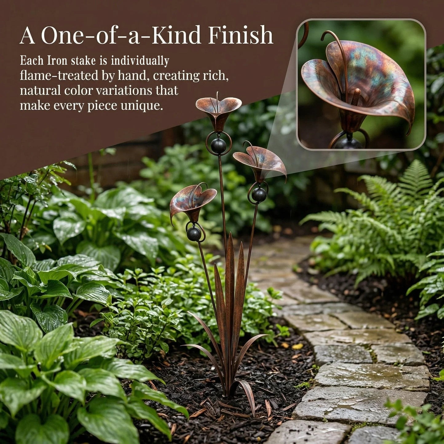 ⚡️Flash Sale🏡Flamed Copper Three Calla Lilies Garden Stake with Bells