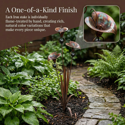 ⚡️Flash Sale🏡Flamed Copper Three Calla Lilies Garden Stake with Bells