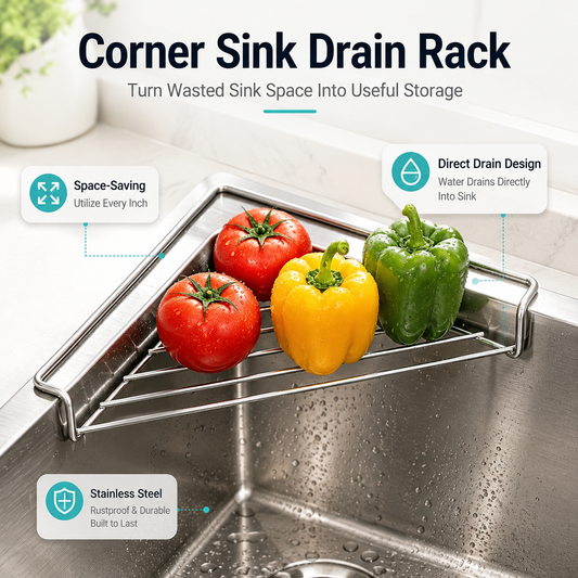 🔥Stainless Steel Corner Sink Drain Rack | Kitchen Organizer🏠