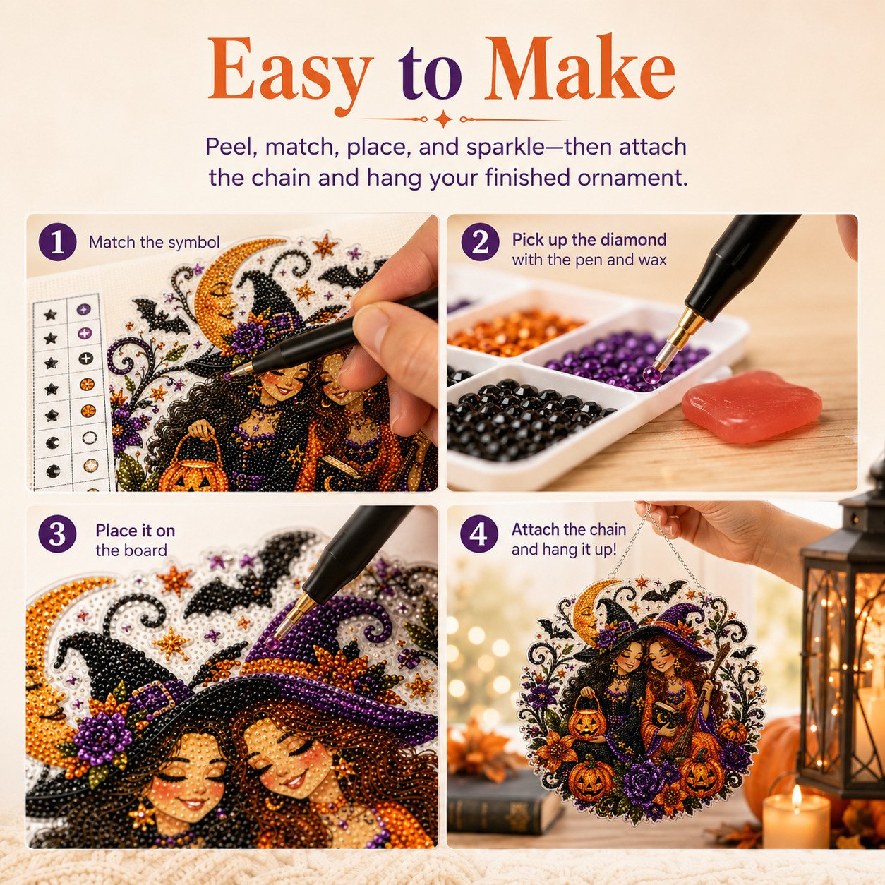 🧙‍♀️Last Day Promotion🎃DIY Halloween Witch Friendship Diamond Art Window Suncatcher