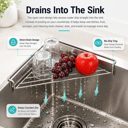 🔥Stainless Steel Corner Sink Drain Rack | Kitchen Organizer🏠