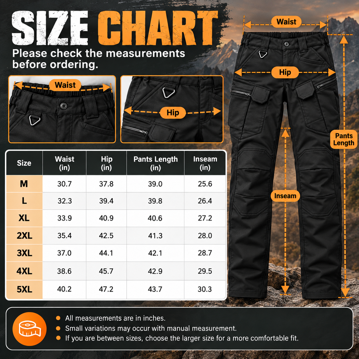 🔥 Men's Fleece-Lined Cargo Work Pants | Windproof & Water-Repellent