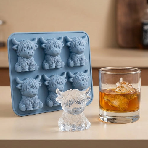 ⏰Last day Promotion🐮 Mini Highland Cow Ice Cube & Dessert Mold 🧊🍪 Cute 3D Ice for Drinks, Parties & Gifts💕