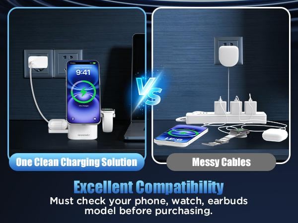 ⚡ Qi2 Certified 3-in-1 Wireless Charger – 15W Fast Magnetic Stand for iPhone 17/16 & Galaxy Watch – 30W Adapter Included 📱