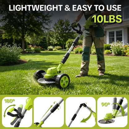 🌿⚡21V 3-in-1 Cordless String Trimmer, Edger & Mini Mower – 2 Batteries Included