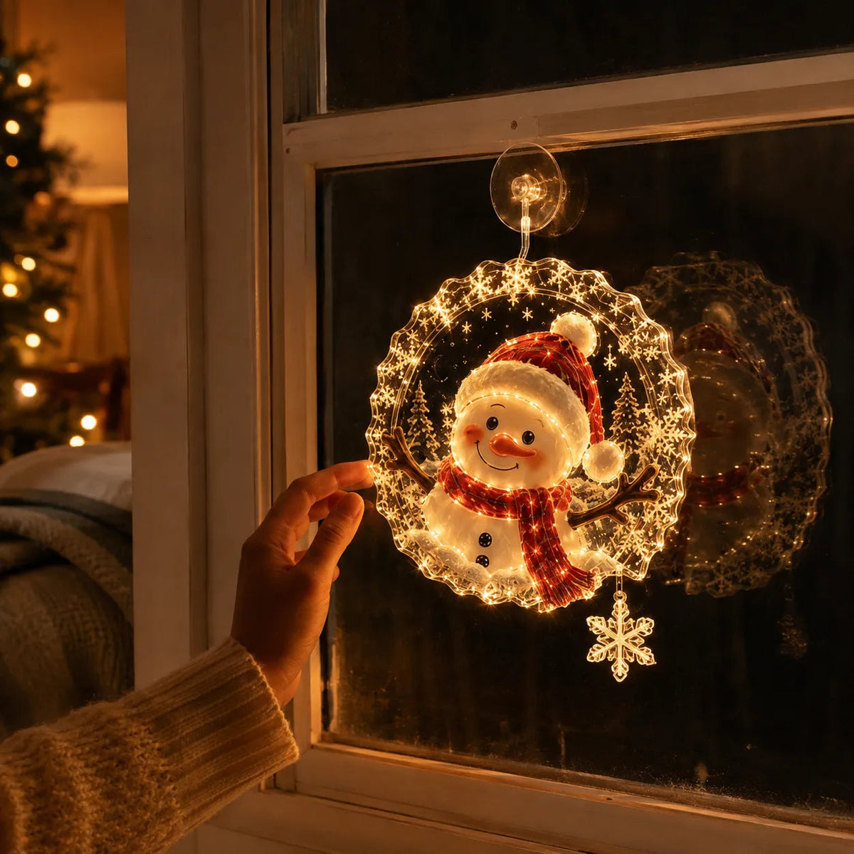 🏅 2026 Best Seller ✨🎄Lighted Christmas Window Decoration with Suction Cup Flat Version | Warm LED Window Light with Double-Layer Design & Multiple Festive Styles ✨