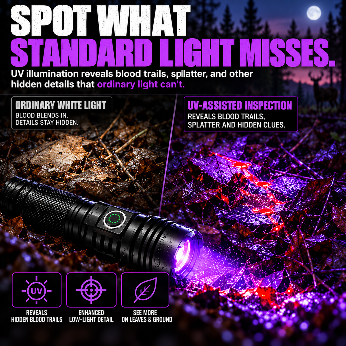 🔦 Rechargeable Blood Tracking Flashlight – High-Visibility Light for Night Hunting & Outdoor Adventures