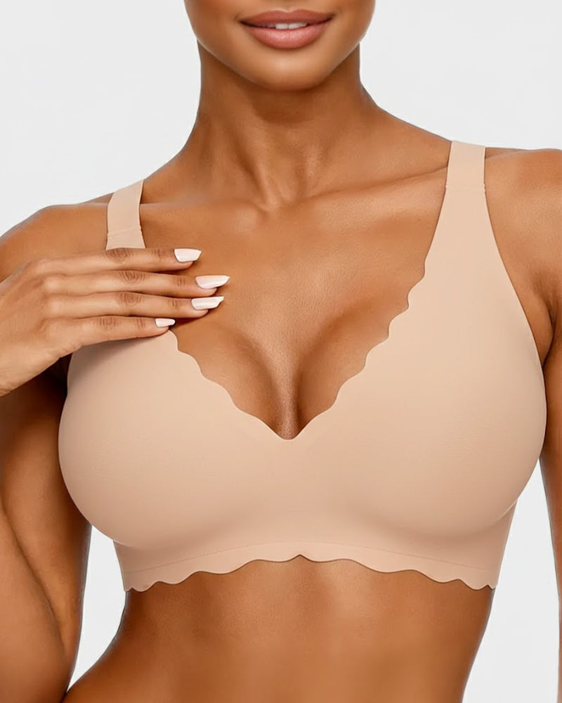 Jelly Wireless Bra with Scalloped Edge and Deep V Neckline