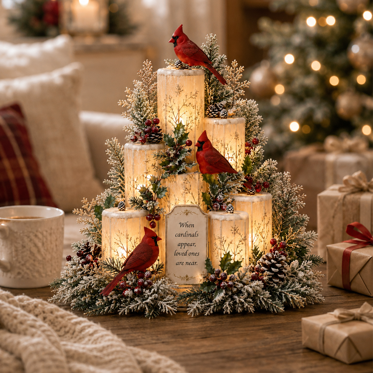 ❤️🕯️Cardinal Memorial LED Candle Centerpiece