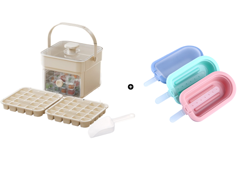 One-Press Ice Cube Tray with Storage Bin