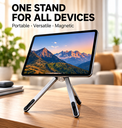 Foldable Magnetic Stand for Phone, Tablet & Laptop – Adjustable Aluminum Design