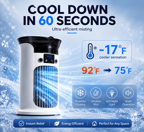 ❄️ 2026 Hot Sale | 3-in-1 Portable Air Cooler ❄️ Portable Mist Air Cooler with LED Night Light
