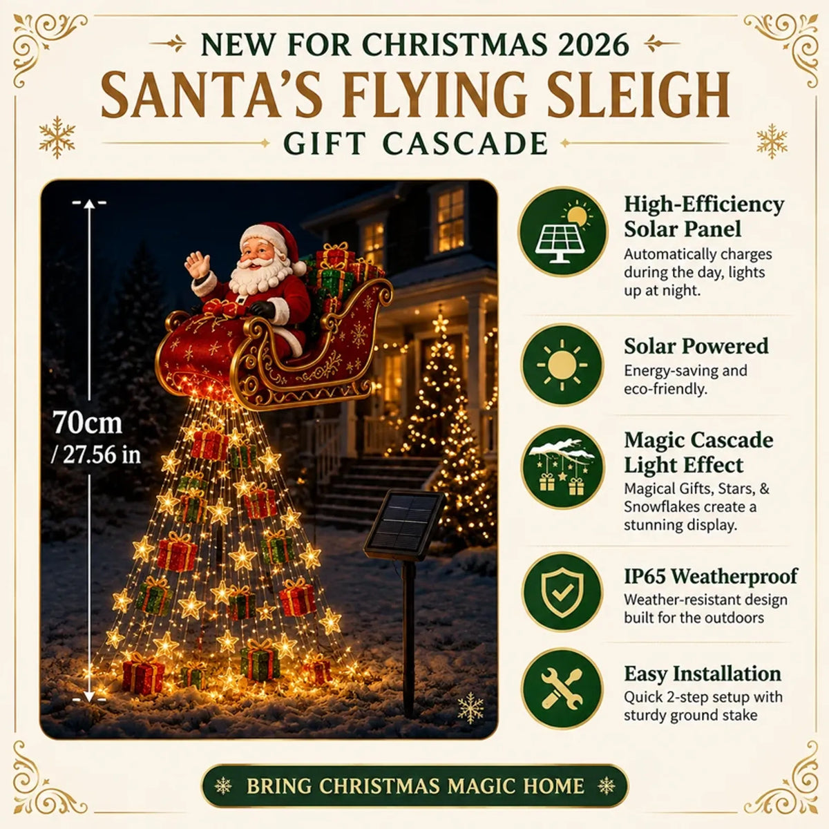 🎅Solar Santa Flying Sleigh Christmas Garden Light – Cascading Outdoor Holiday Decor
