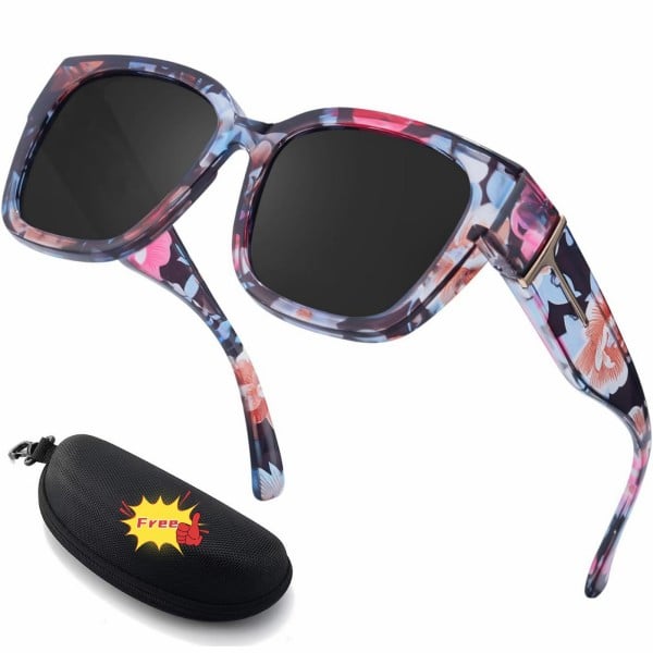 🕶️ Polarized Sunglasses for Women – UV400 Protection, Floral Frame, Fit Over Prescription Glasses