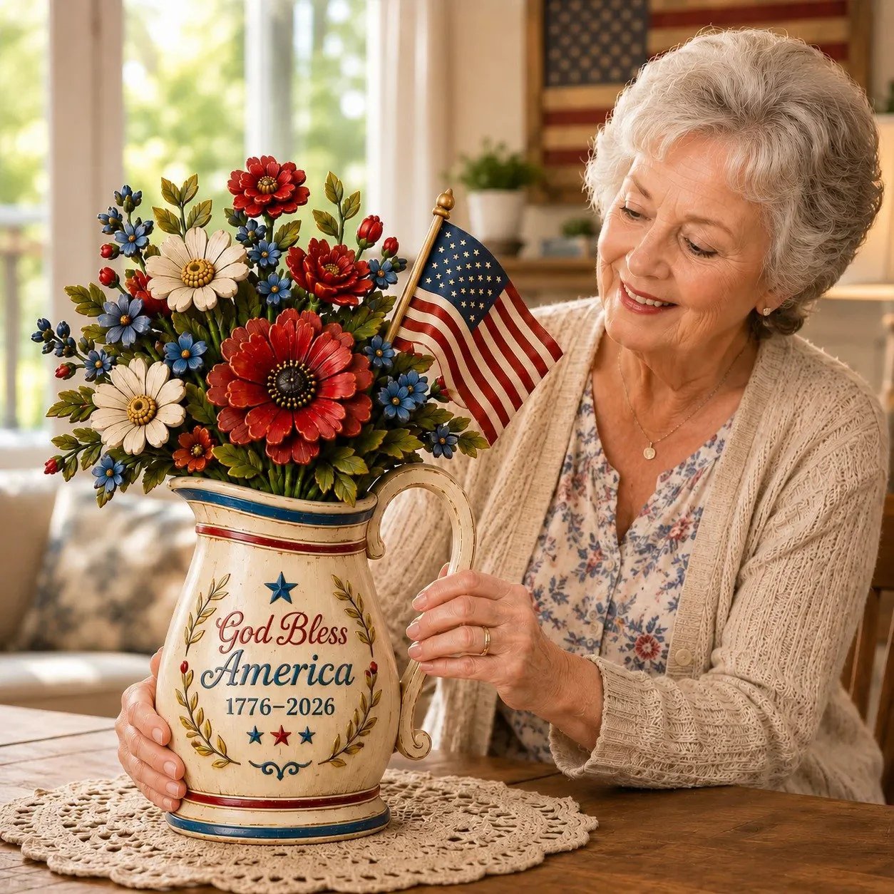 ⏰Last day Promotion 🌹Handmade America’s 250th Anniversary Patriotic Floral Décor
