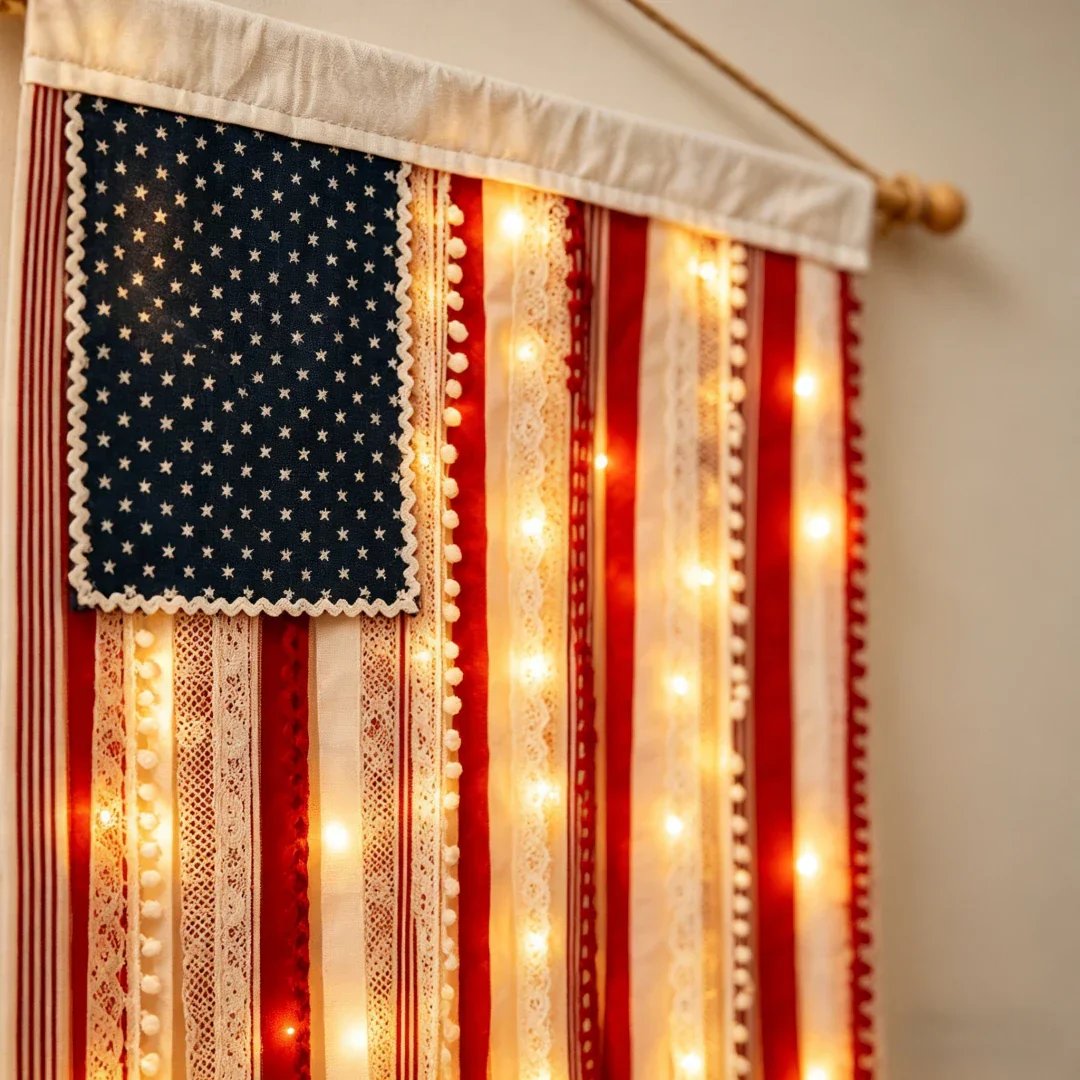 ⏰Last day Promotion ⭐4 x 2.3 Ft Lighted Rag American Flag Banner
