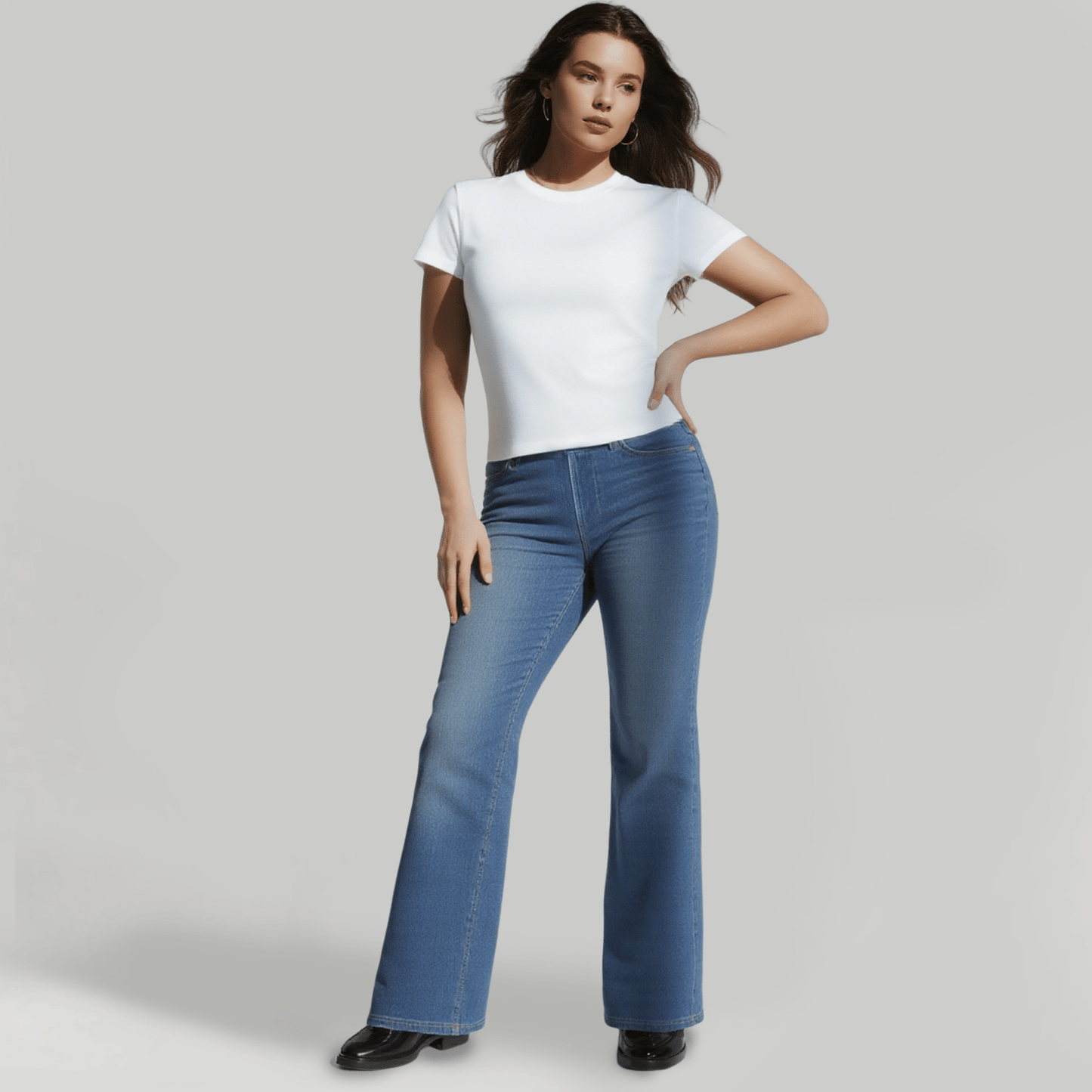 🏆High Waist Taschen Washed Casual Bootcut Jeans