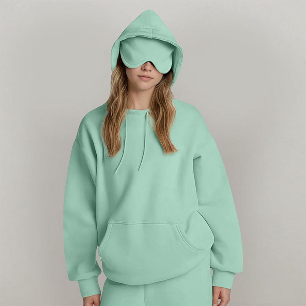 Airplane Model Travel Hoodie Eye Mask Built in Long Sleeve Oversized Sweatshirt