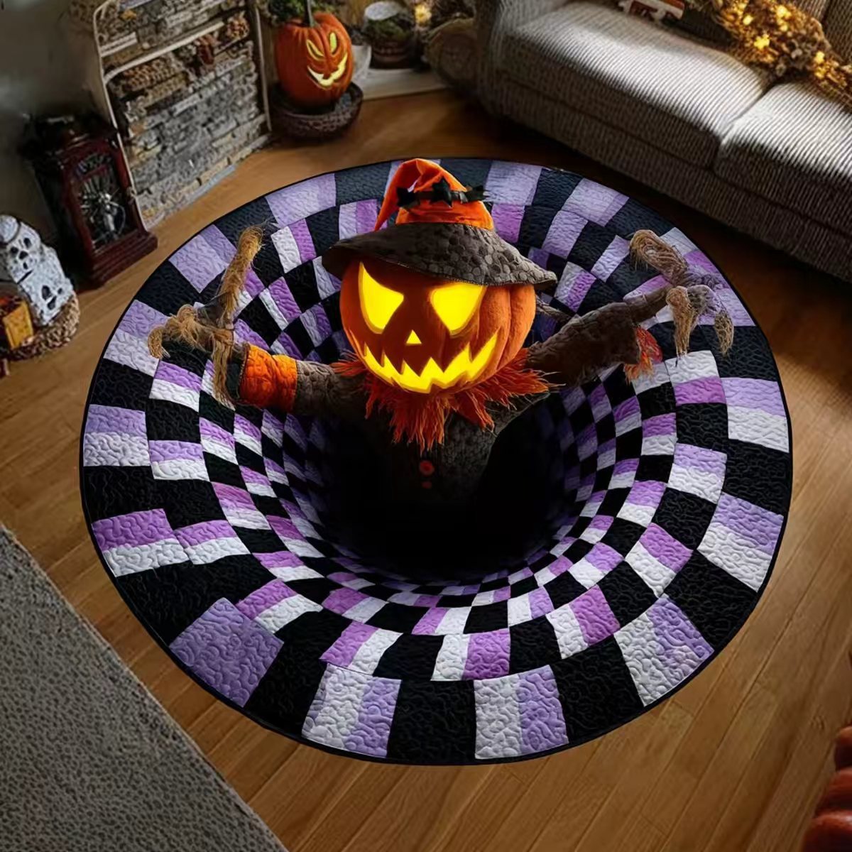 🔥 55% OFF TODAY 🎃3D Skeleton Vortex Quilted Round Halloween Rug