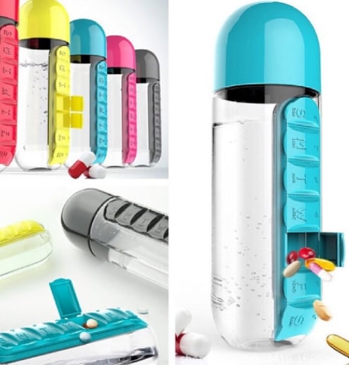 Multi-Use Pill & Water Bottle for Travel (600 Ml, Mix Color)