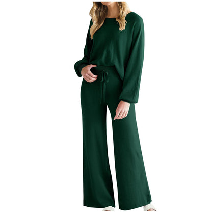 Womens Fall Winter Casual Solid Knitted 2 Piece Sets Long Sleeve Hoodie
