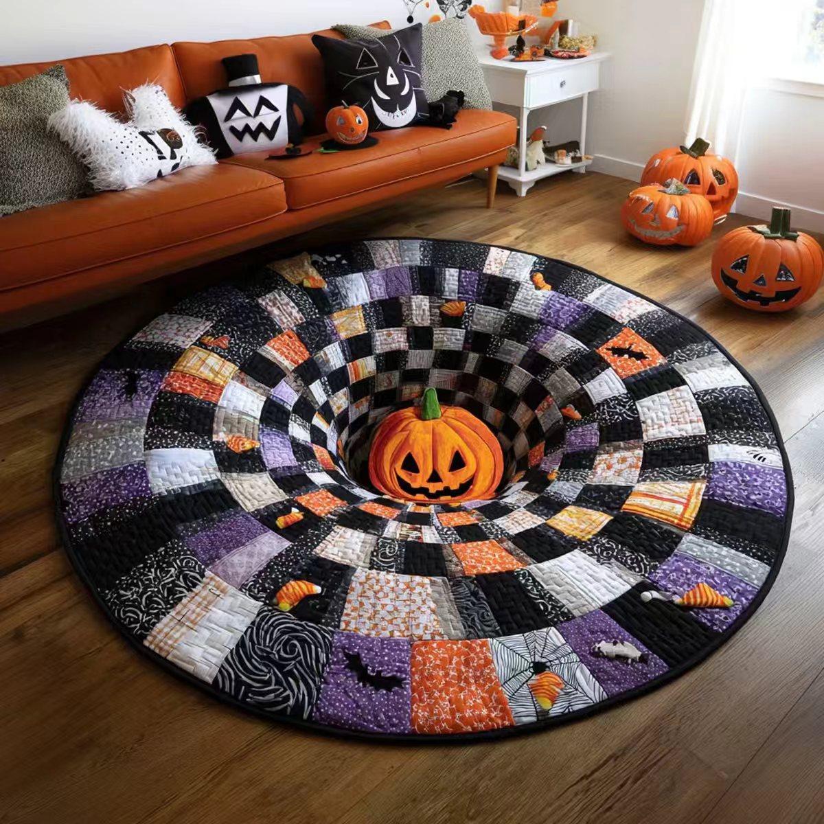 🔥 55% OFF TODAY 🎃3D Skeleton Vortex Quilted Round Halloween Rug