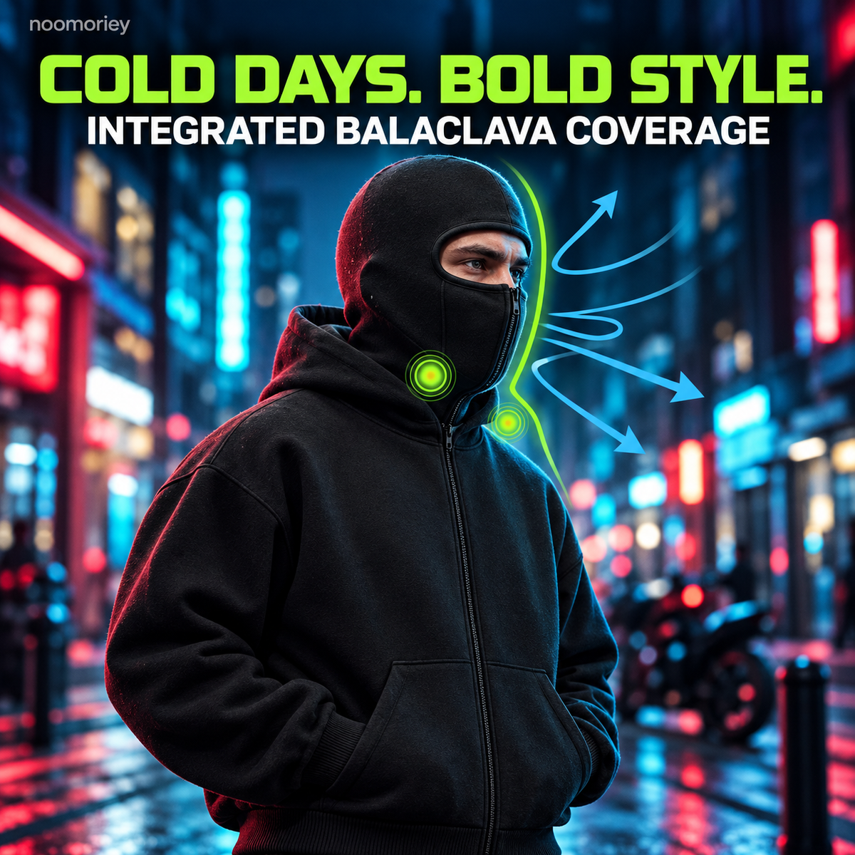 ❄️Men's Balaclava Zip-Up Hoodie – Full-Zip Streetwear Sweatshirt