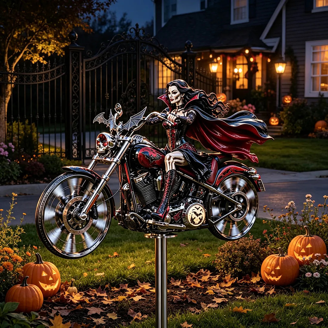 🎃 BikerSpooky Halloween Motorcycle Garden Windmill 🏍️