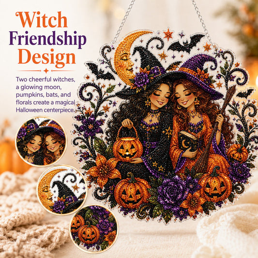 🧙‍♀️Last Day Promotion🎃DIY Halloween Witch Friendship Diamond Art Window Suncatcher