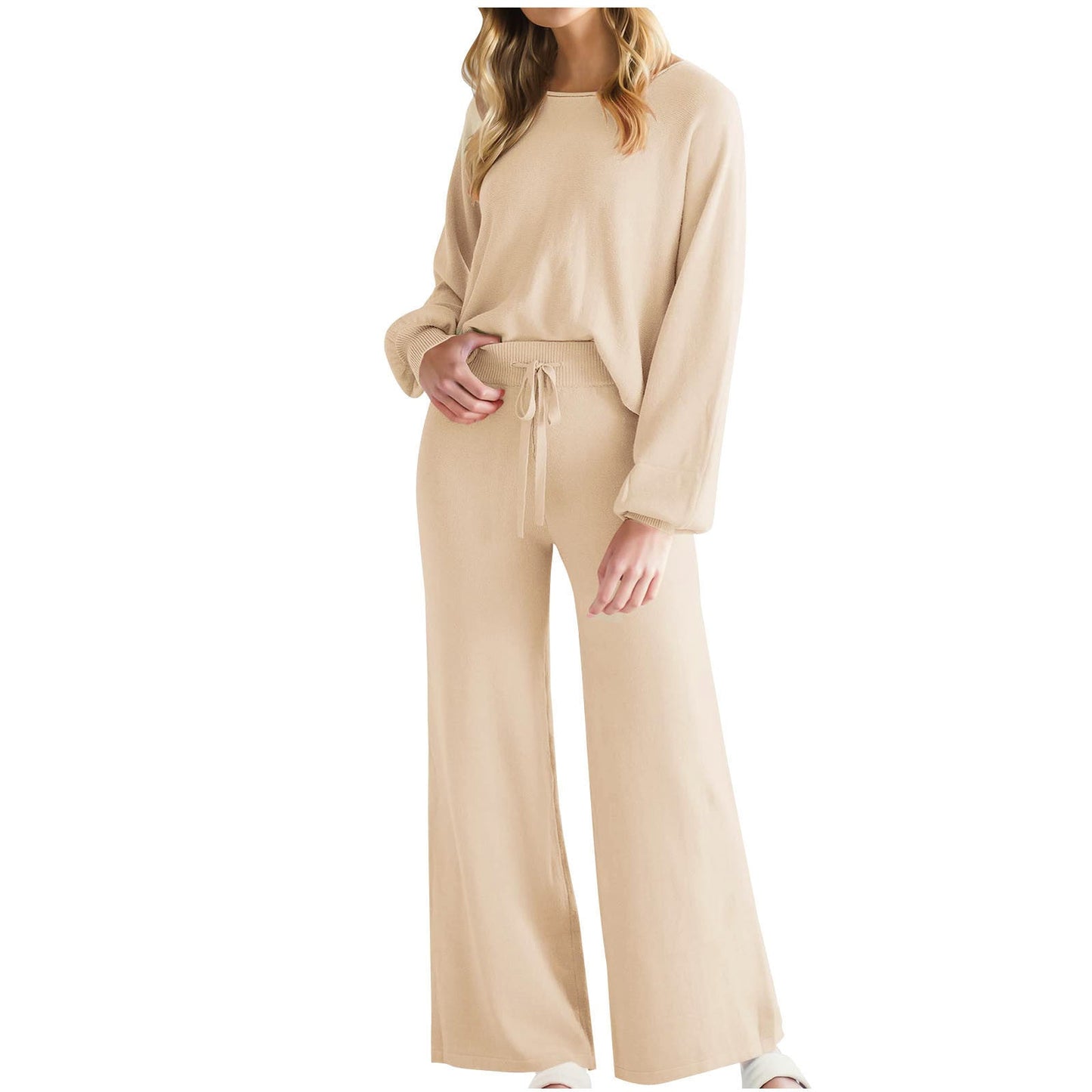 Womens Fall Winter Casual Solid Knitted 2 Piece Sets Long Sleeve Hoodie