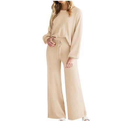 Womens Fall Winter Casual Solid Knitted 2 Piece Sets Long Sleeve Hoodie