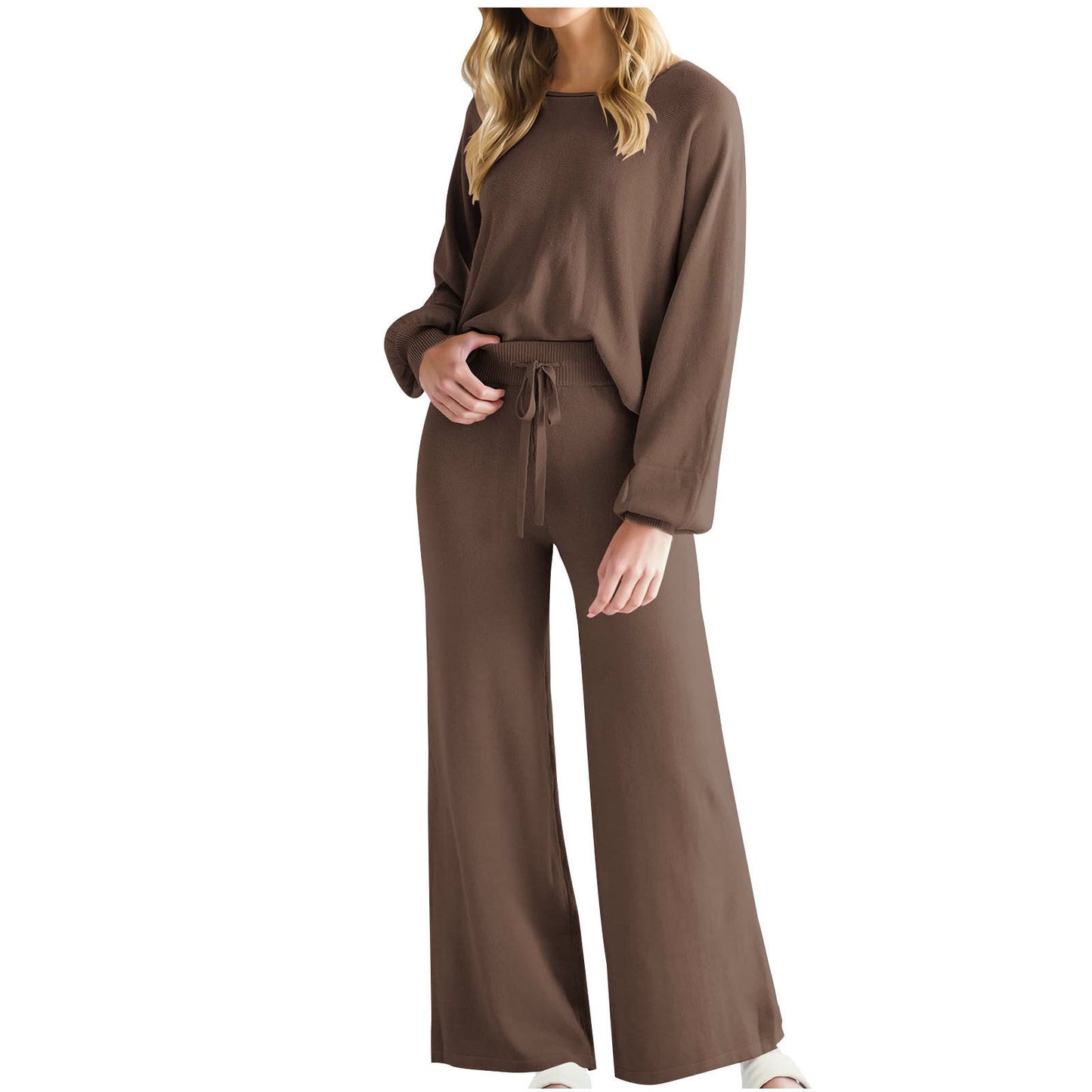Womens Fall Winter Casual Solid Knitted 2 Piece Sets Long Sleeve Hoodie